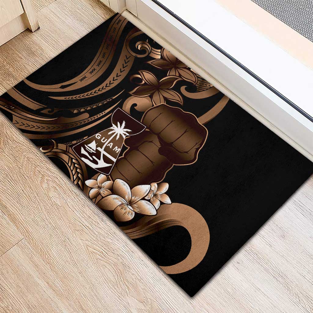 Brown Hafa Adai Guam Rubber Doormat Chamorro Latte Stone Hand With Plumeria