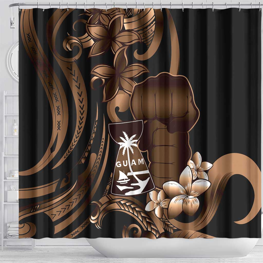 Brown Hafa Adai Guam Shower Curtain Chamorro Latte Stone Hand With Plumeria