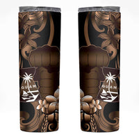 Brown Hafa Adai Guam Skinny Tumbler Chamorro Latte Stone Hand With Plumeria