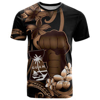 Brown Hafa Adai Guam T Shirt Chamorro Latte Stone Hand With Plumeria