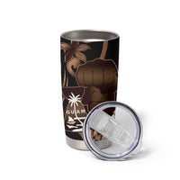 Brown Hafa Adai Guam Tumbler Cup Chamorro Latte Stone Hand With Plumeria