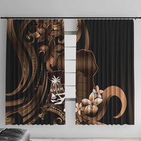 Brown Hafa Adai Guam Window Curtain Chamorro Latte Stone Hand With Plumeria