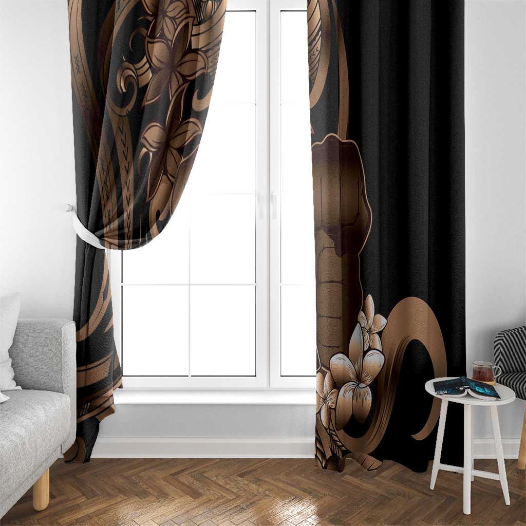 Brown Hafa Adai Guam Window Curtain Chamorro Latte Stone Hand With Plumeria