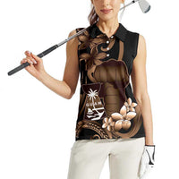 Brown Hafa Adai Guam Women Sleeveless Polo Shirt Chamorro Latte Stone Hand With Plumeria