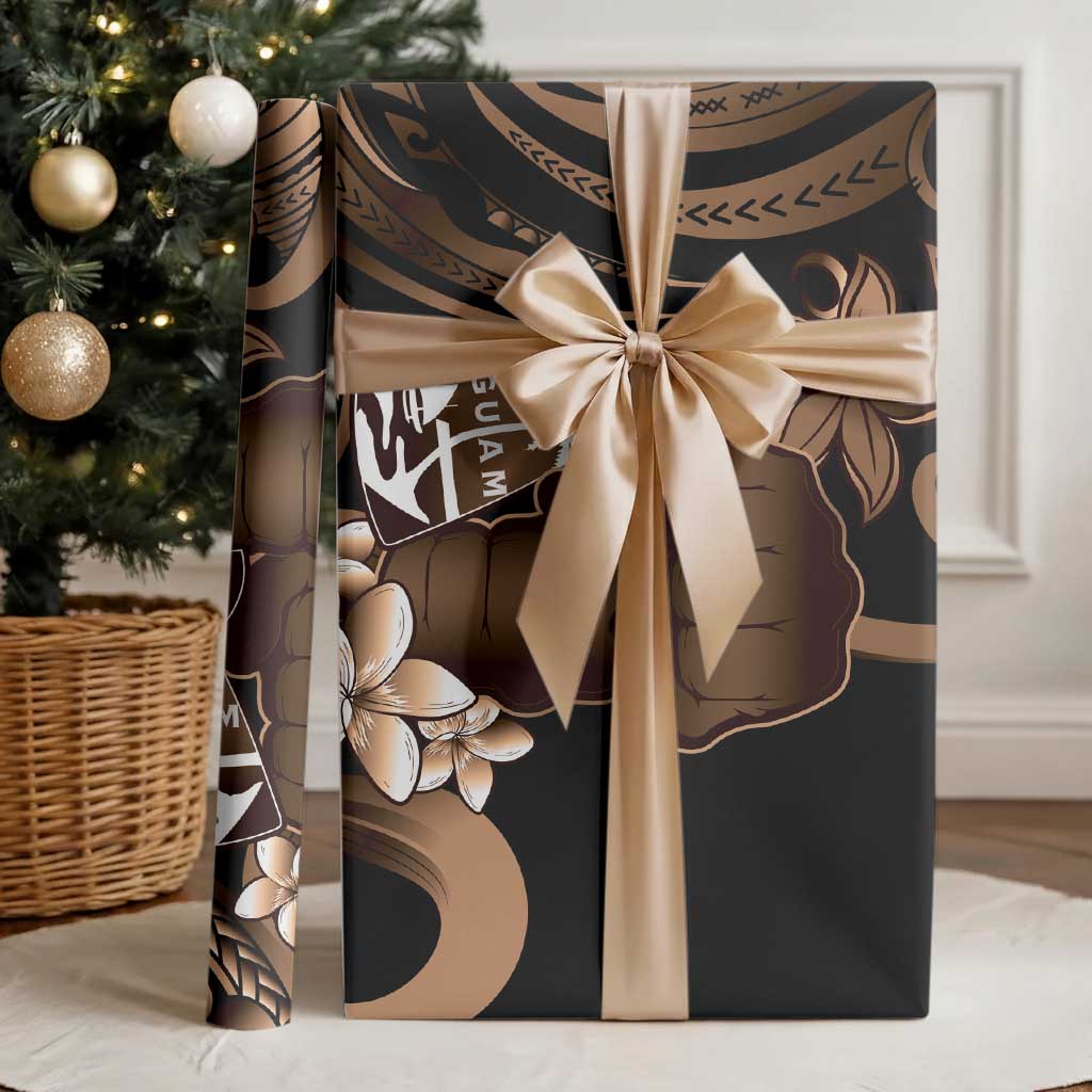 Brown Hafa Adai Guam Wrapping Paper Chamorro Latte Stone Hand With Plumeria - Polynesian Pride