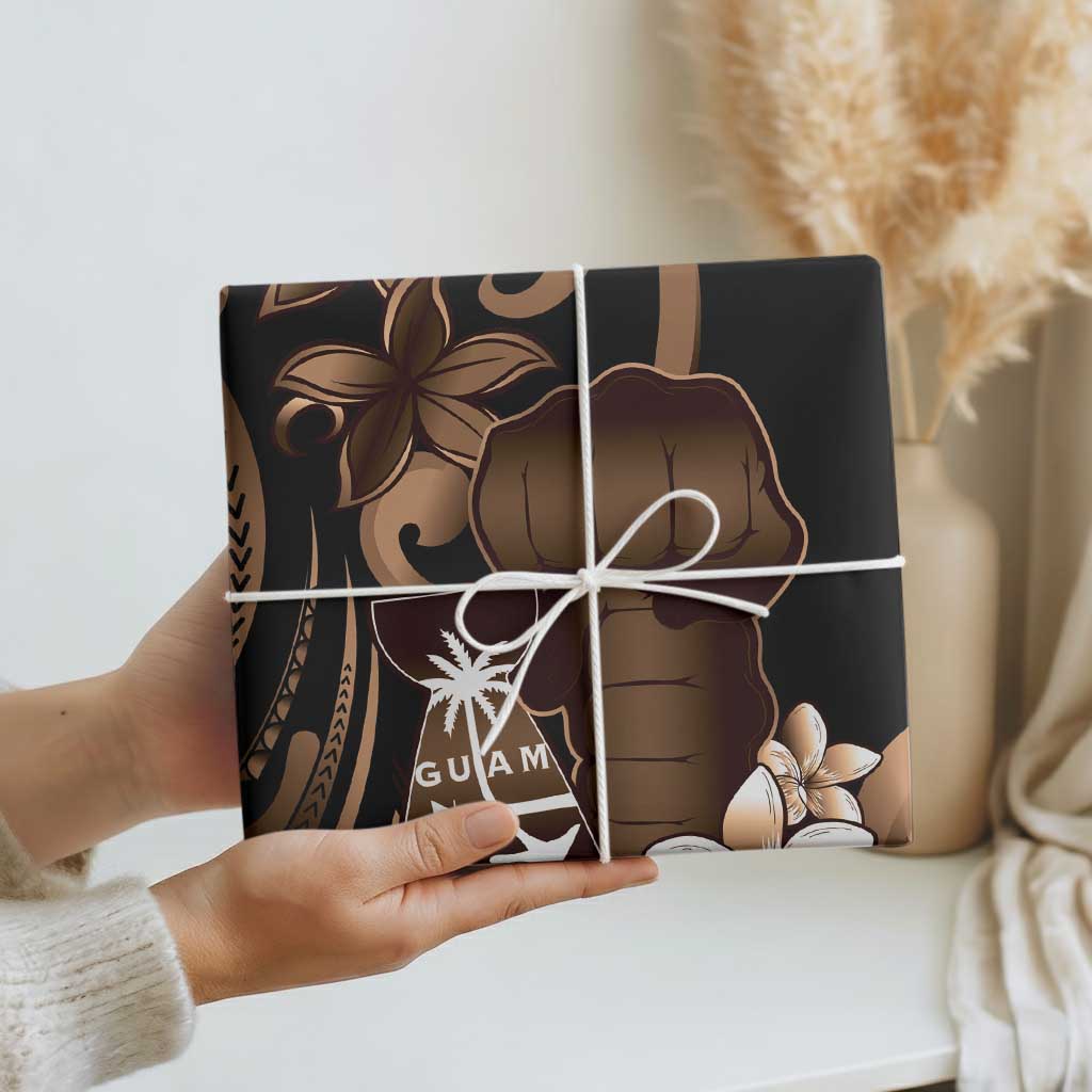 Brown Hafa Adai Guam Wrapping Paper Chamorro Latte Stone Hand With Plumeria - Polynesian Pride