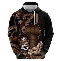 Brown Hafa Adai Guam Zip Hoodie Chamorro Latte Stone Hand With Plumeria
