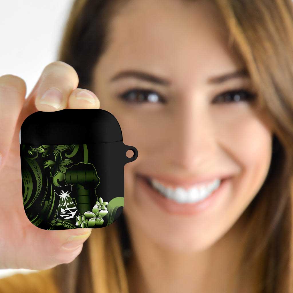 Green Hafa Adai Guam AirPods Case Chamorro Latte Stone Hand With Plumeria - Polynesian Pride