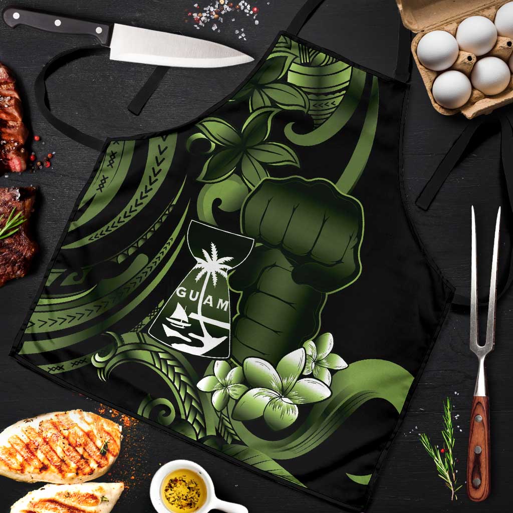 Green Hafa Adai Guam Apron Chamorro Latte Stone Hand With Plumeria - Polynesian Pride