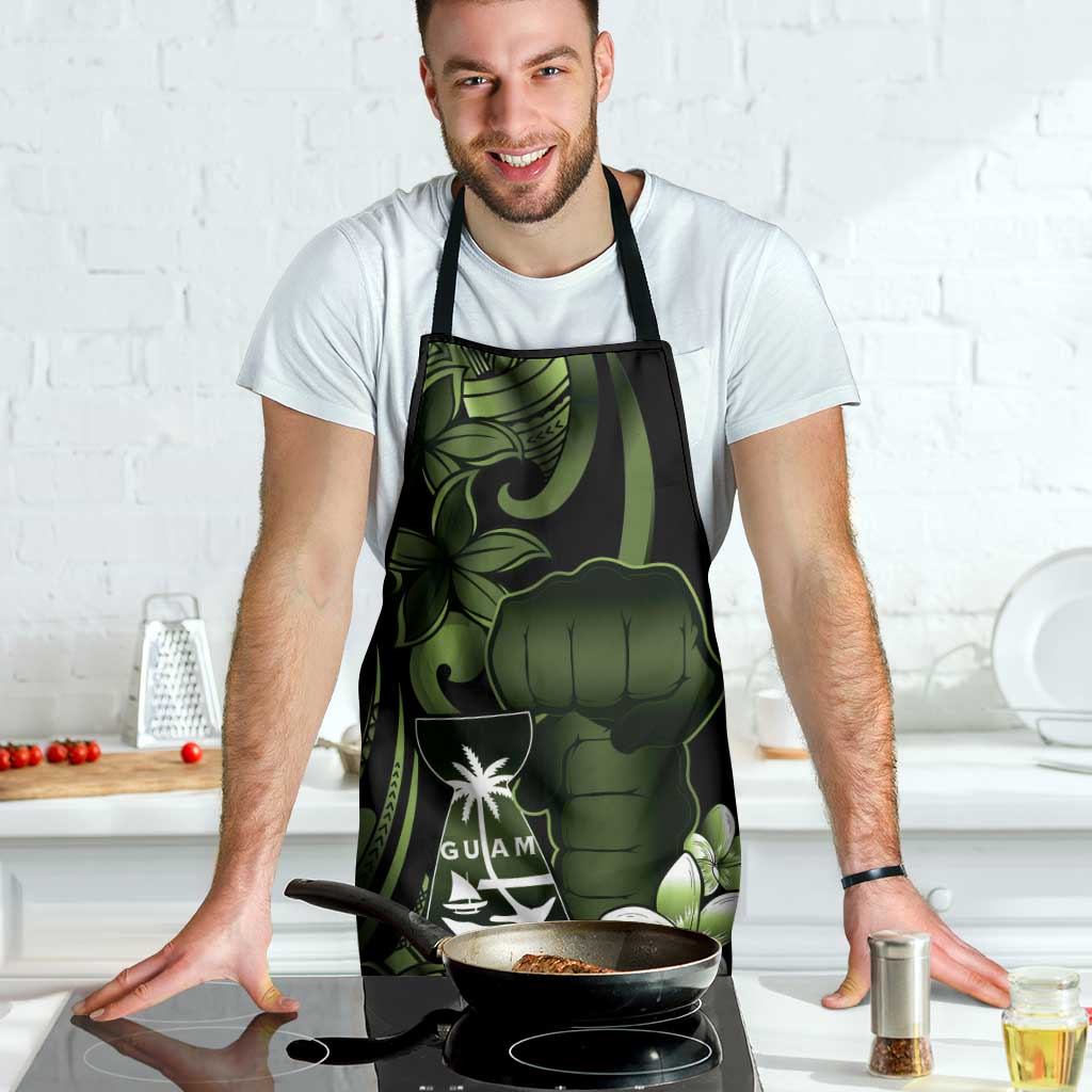 Green Hafa Adai Guam Apron Chamorro Latte Stone Hand With Plumeria - Polynesian Pride