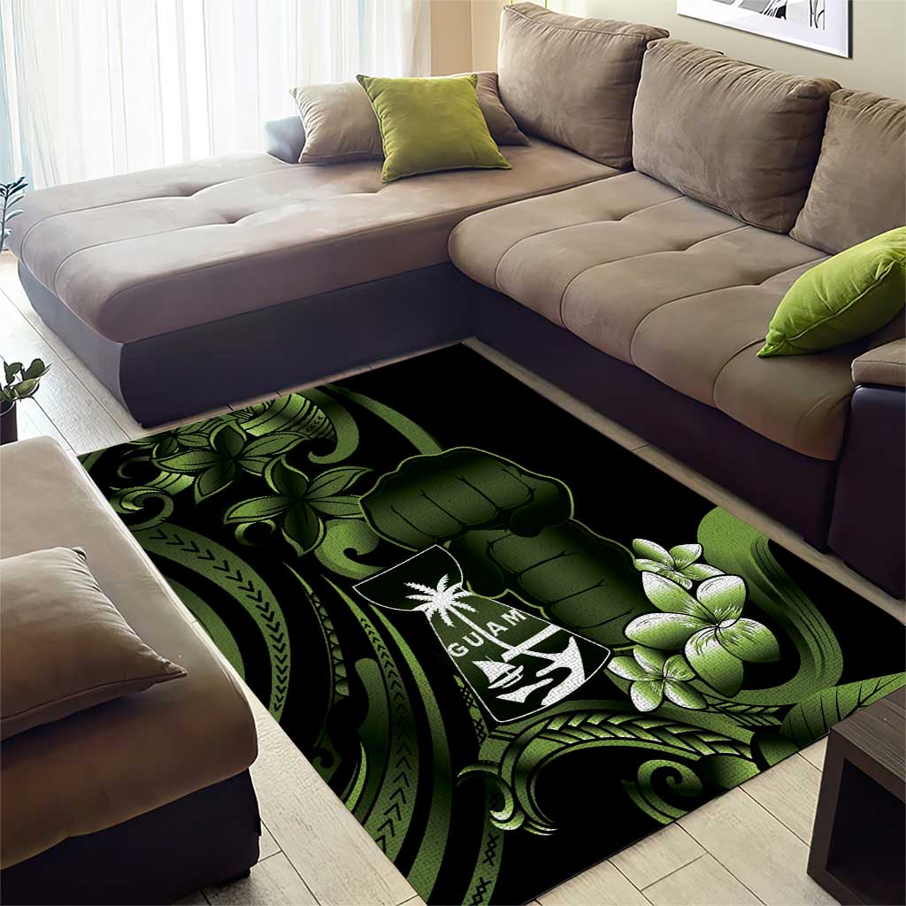 Green Hafa Adai Guam Area Rug Chamorro Latte Stone Hand With Plumeria