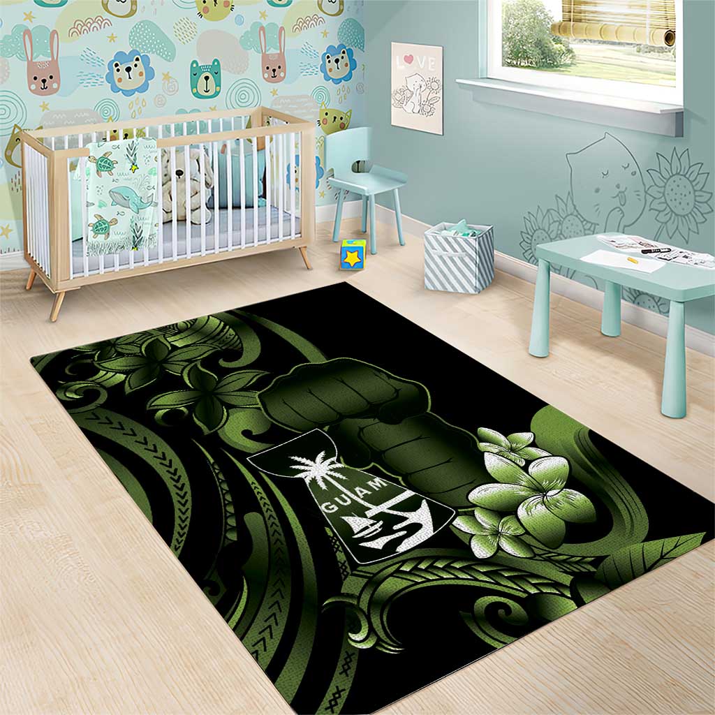 Green Hafa Adai Guam Area Rug Chamorro Latte Stone Hand With Plumeria