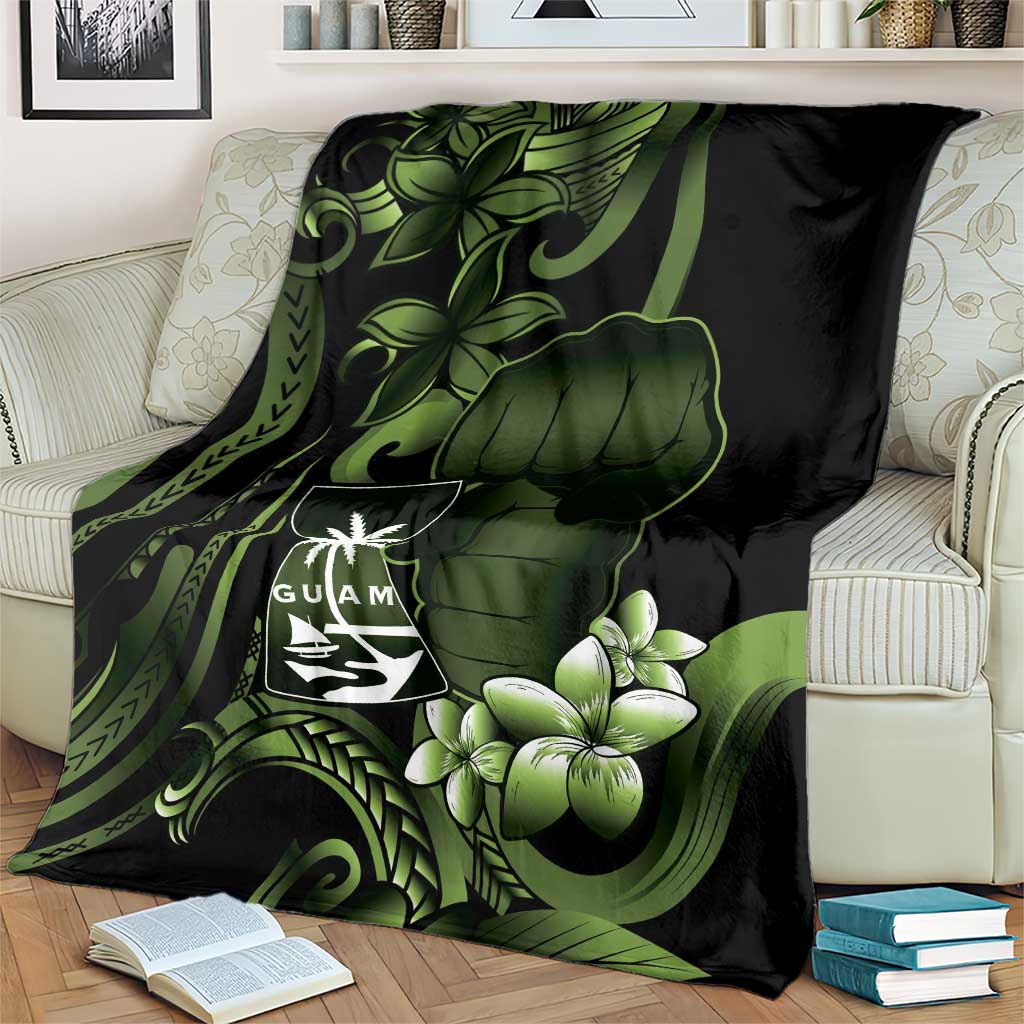 Green Hafa Adai Guam Blanket Chamorro Latte Stone Hand With Plumeria
