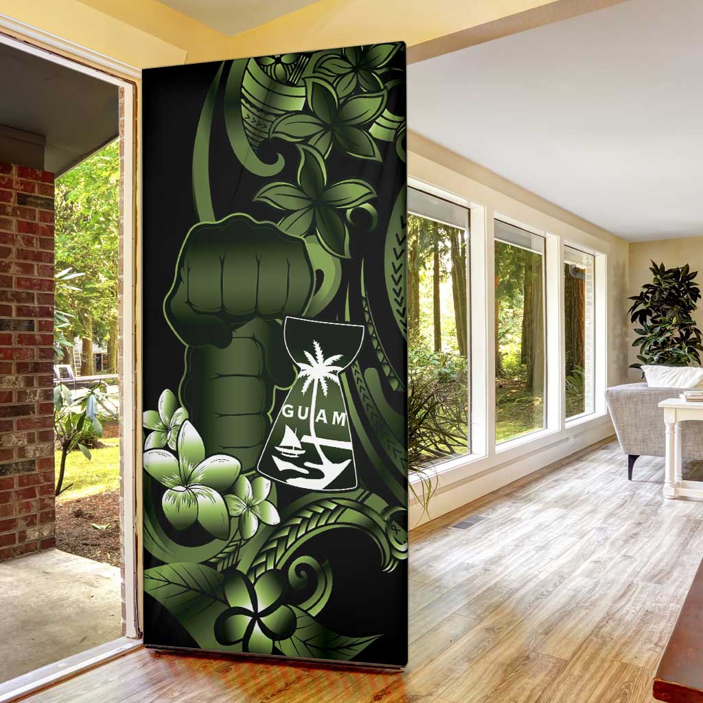 Green Hafa Adai Guam Door Cover Chamorro Latte Stone Hand With Plumeria - Polynesian Pride