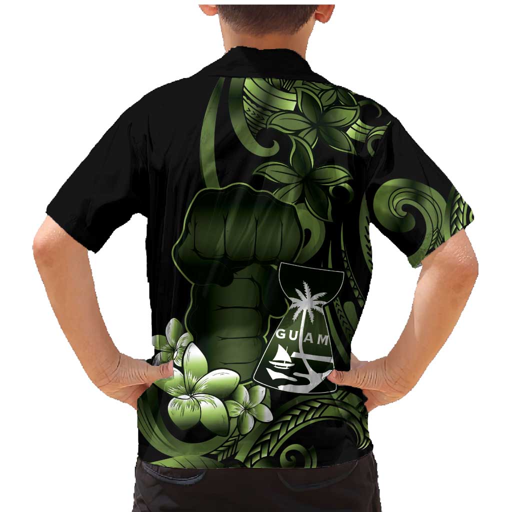 Green Hafa Adai Guam Family Matching Mermaid Dress and Hawaiian Shirt Chamorro Latte Stone Hand With Plumeria LT14 - Polynesian Pride