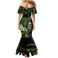 Green Hafa Adai Guam Family Matching Mermaid Dress and Hawaiian Shirt Chamorro Latte Stone Hand With Plumeria LT14 - Polynesian Pride