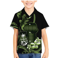 Green Hafa Adai Guam Family Matching Mermaid Dress and Hawaiian Shirt Chamorro Latte Stone Hand With Plumeria LT14 Son's Shirt Green - Polynesian Pride