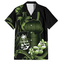 Green Hafa Adai Guam Family Matching Off Shoulder Maxi Dress and Hawaiian Shirt Chamorro Latte Stone Hand With Plumeria