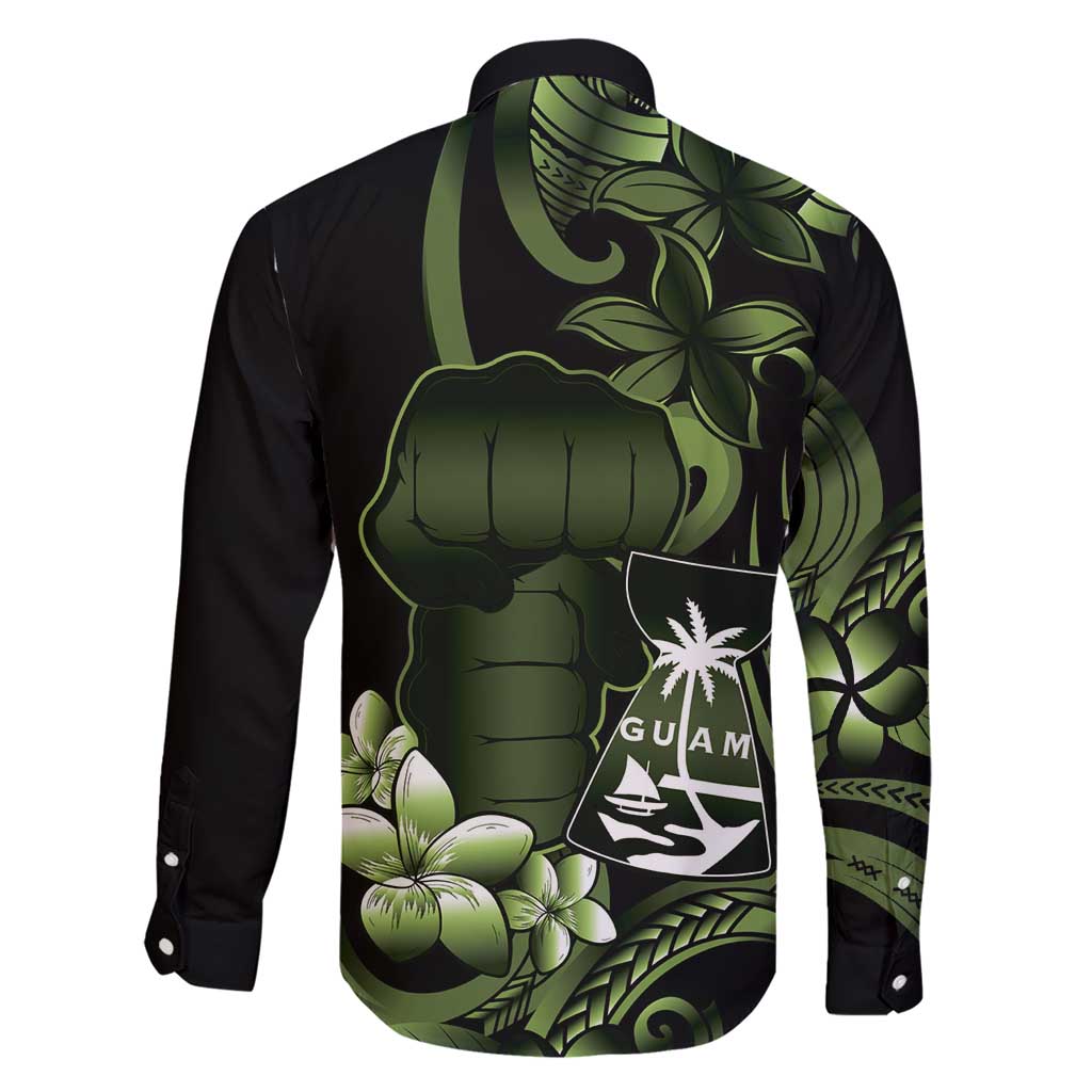 Green Hafa Adai Guam Family Matching Short Sleeve Bodycon Dress and Hawaiian Shirt Chamorro Latte Stone Hand With Plumeria LT14 - Polynesian Pride