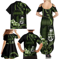 Green Hafa Adai Guam Family Matching Summer Maxi Dress and Hawaiian Shirt Chamorro Latte Stone Hand With Plumeria LT14 - Polynesian Pride