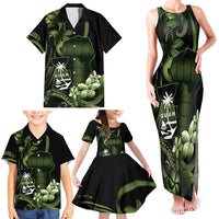 Green Hafa Adai Guam Family Matching Tank Maxi Dress and Hawaiian Shirt Chamorro Latte Stone Hand With Plumeria LT14 - Polynesian Pride