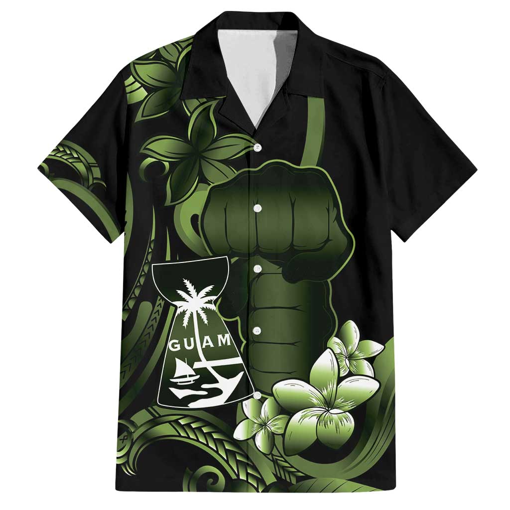 Green Hafa Adai Guam Family Matching Tank Maxi Dress and Hawaiian Shirt Chamorro Latte Stone Hand With Plumeria LT14 Dad's Shirt - Short Sleeve Green - Polynesian Pride