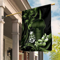 Green Hafa Adai Guam Garden Flag Chamorro Latte Stone Hand With Plumeria
