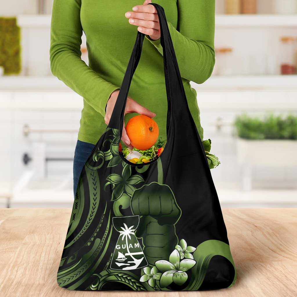 Green Hafa Adai Guam Grocery Bag Chamorro Latte Stone Hand With Plumeria