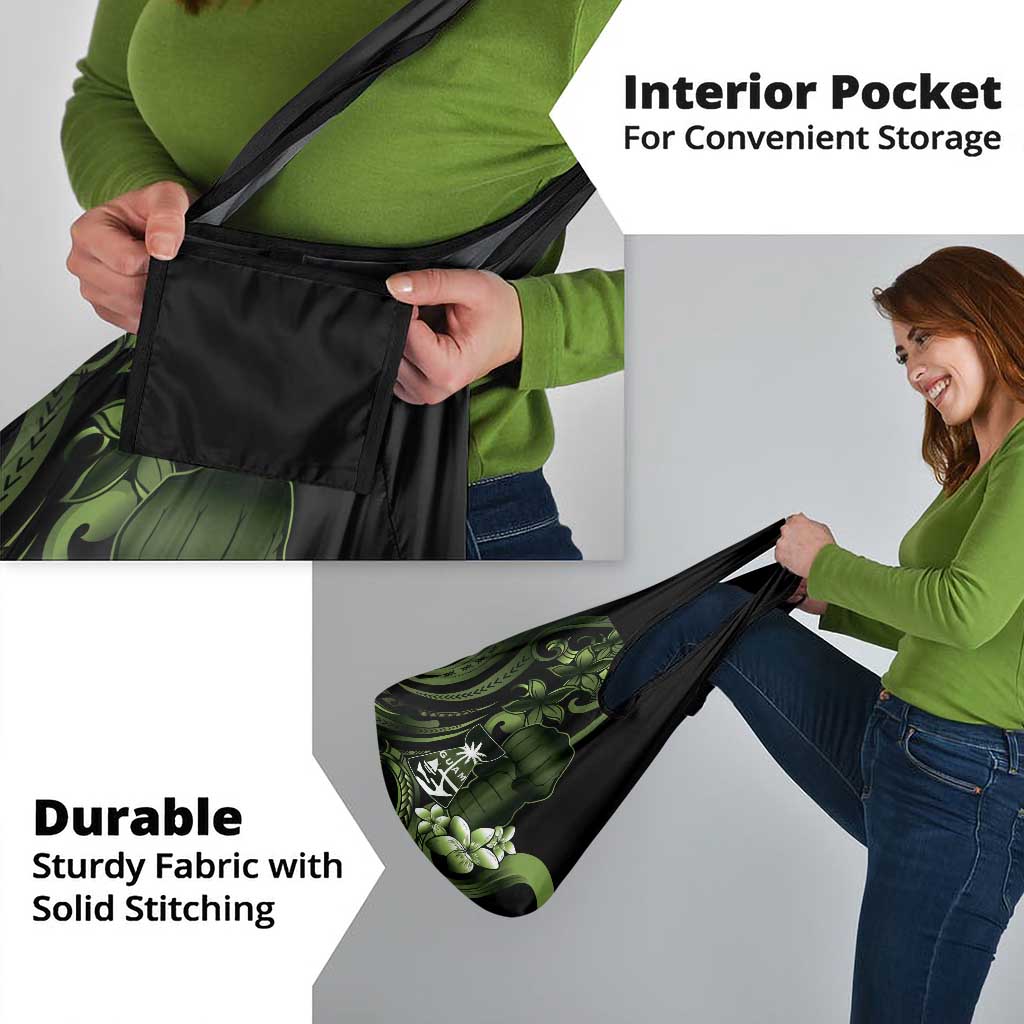 Green Hafa Adai Guam Grocery Bag Chamorro Latte Stone Hand With Plumeria