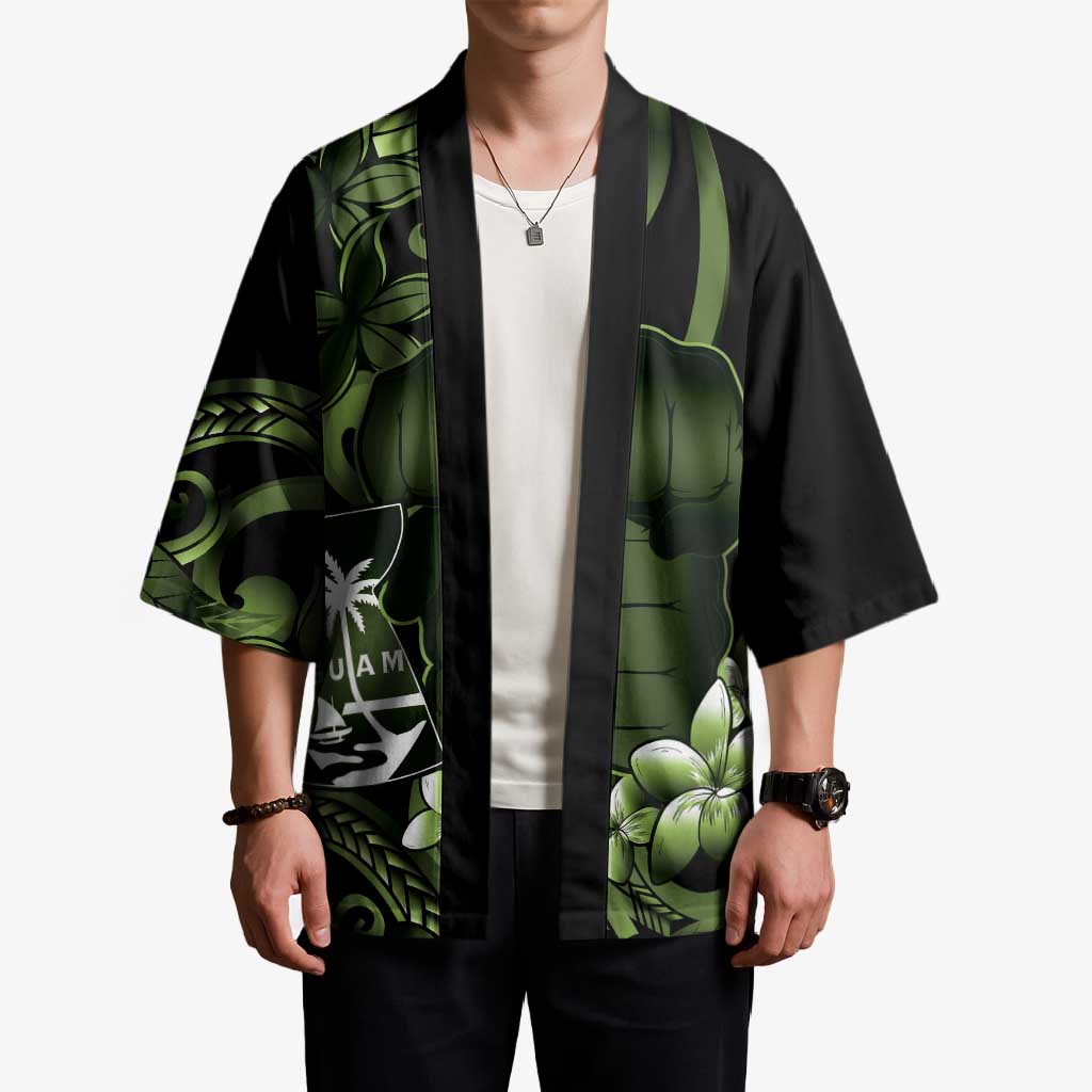 Green Hafa Adai Guam Kimono Chamorro Latte Stone Hand With Plumeria - Polynesian Pride