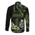 Green Hafa Adai Guam Long Sleeve Button Shirt Chamorro Latte Stone Hand With Plumeria