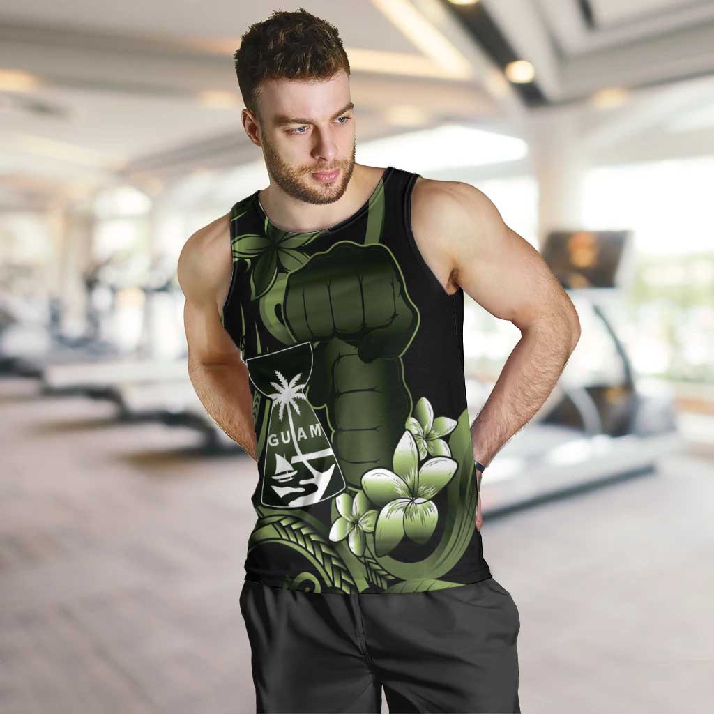 Green Hafa Adai Guam Men Tank Top Chamorro Latte Stone Hand With Plumeria