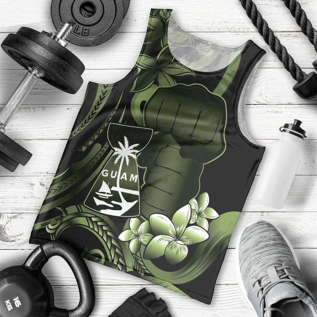 Green Hafa Adai Guam Men Tank Top Chamorro Latte Stone Hand With Plumeria