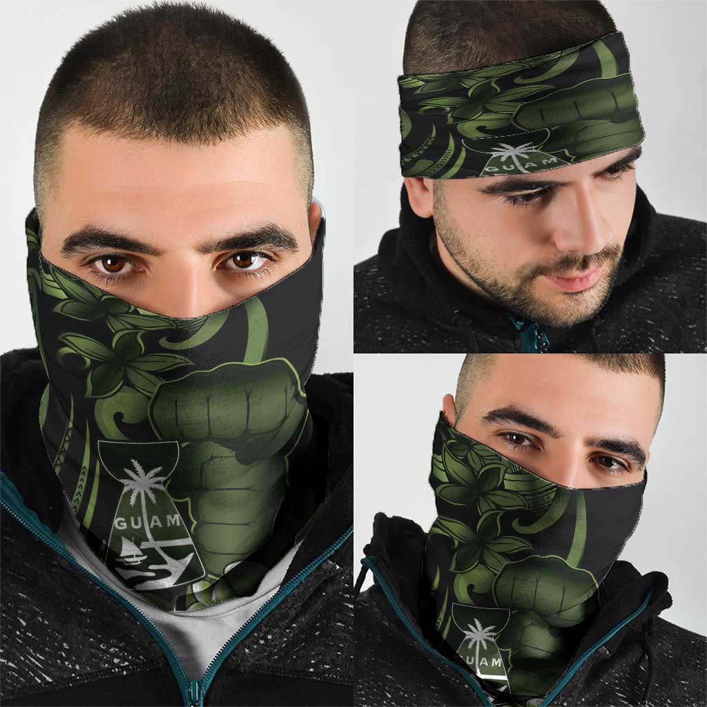 Green Hafa Adai Guam Neck Gaiter Chamorro Latte Stone Hand With Plumeria - Polynesian Pride