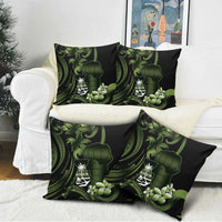 Green Hafa Adai Guam Pillow Cover Chamorro Latte Stone Hand With Plumeria - Polynesian Pride