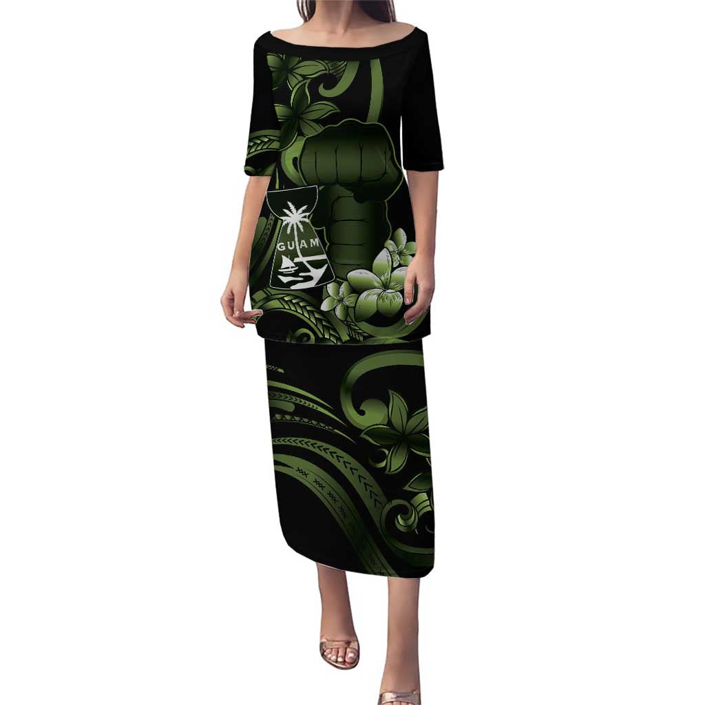 Green Hafa Adai Guam Puletasi Chamorro Latte Stone Hand With Plumeria