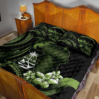 Green Hafa Adai Guam Quilt Bed Set Chamorro Latte Stone Hand With Plumeria