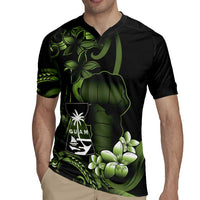 Green Hafa Adai Guam Rugby Jersey Chamorro Latte Stone Hand With Plumeria