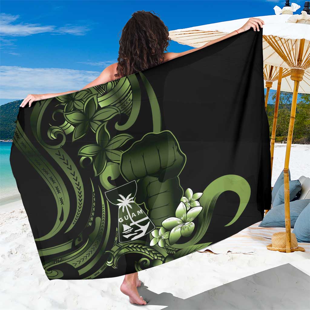 Green Hafa Adai Guam Sarong Chamorro Latte Stone Hand With Plumeria