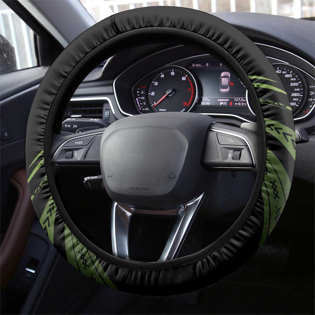 Green Hafa Adai Guam Steering Wheel Cover Chamorro Latte Stone Hand With Plumeria
