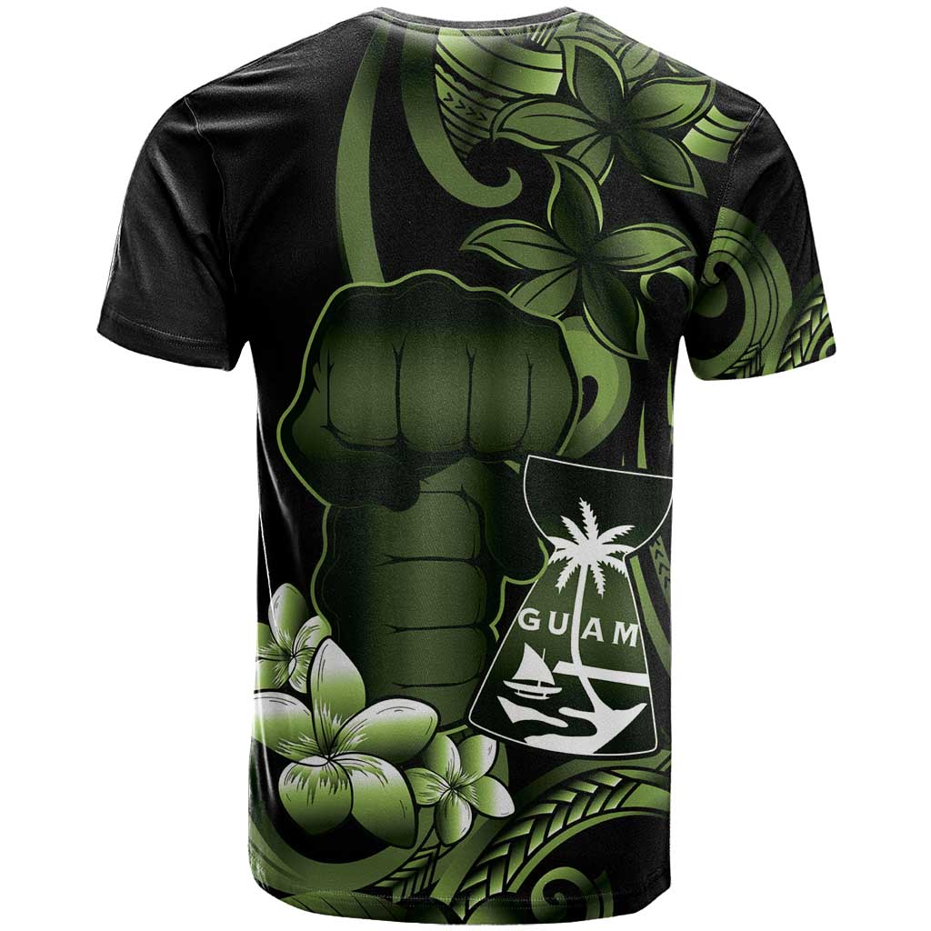 Green Hafa Adai Guam T Shirt Chamorro Latte Stone Hand With Plumeria