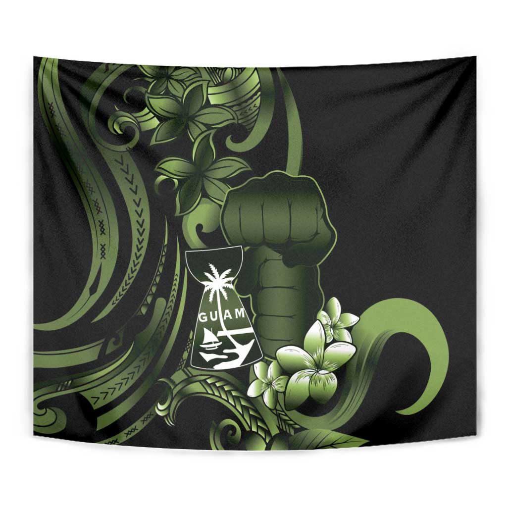 Green Hafa Adai Guam Tapestry Chamorro Latte Stone Hand With Plumeria