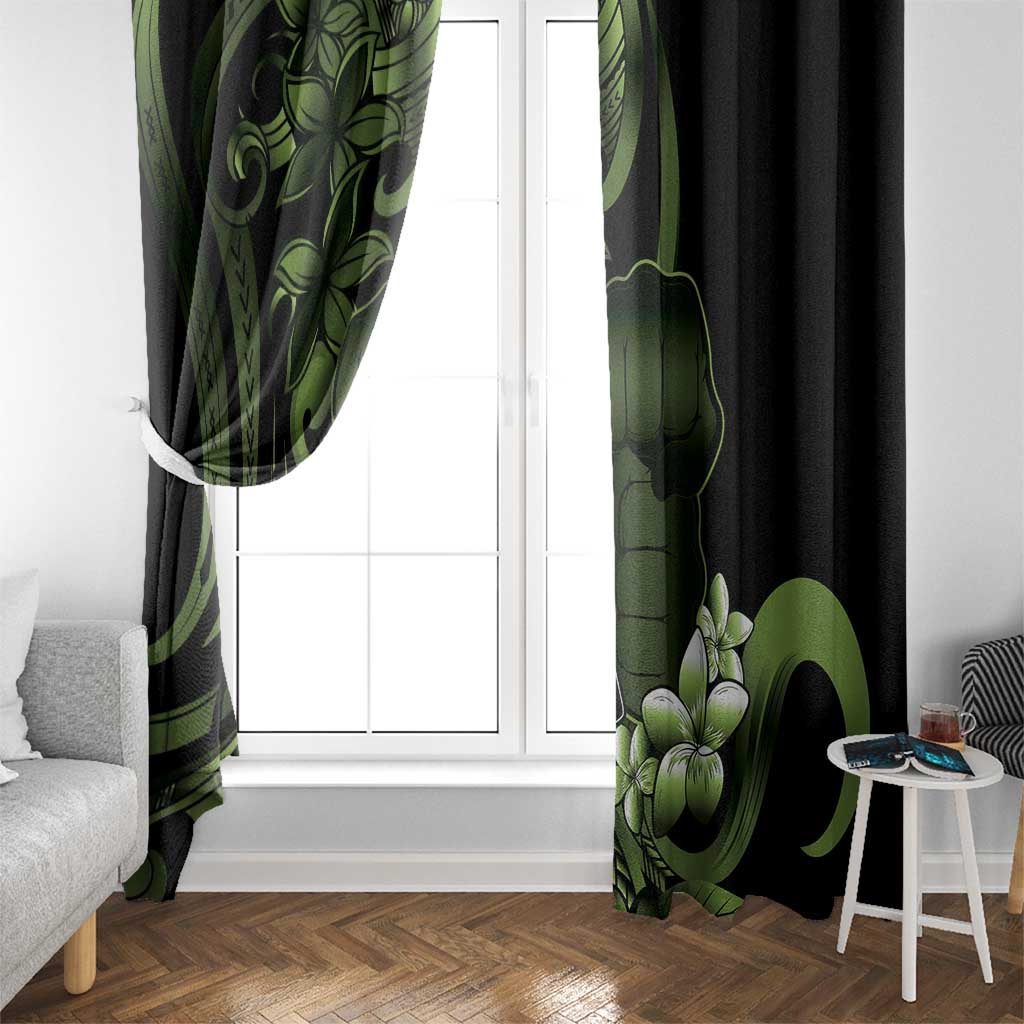 Green Hafa Adai Guam Window Curtain Chamorro Latte Stone Hand With Plumeria
