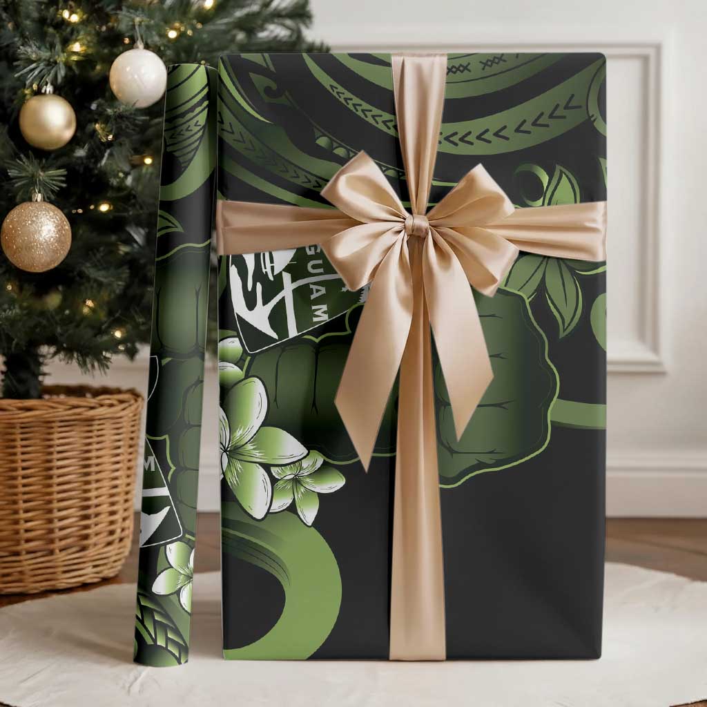 Green Hafa Adai Guam Wrapping Paper Chamorro Latte Stone Hand With Plumeria - Polynesian Pride