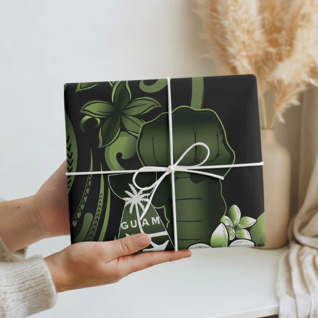 Green Hafa Adai Guam Wrapping Paper Chamorro Latte Stone Hand With Plumeria - Polynesian Pride