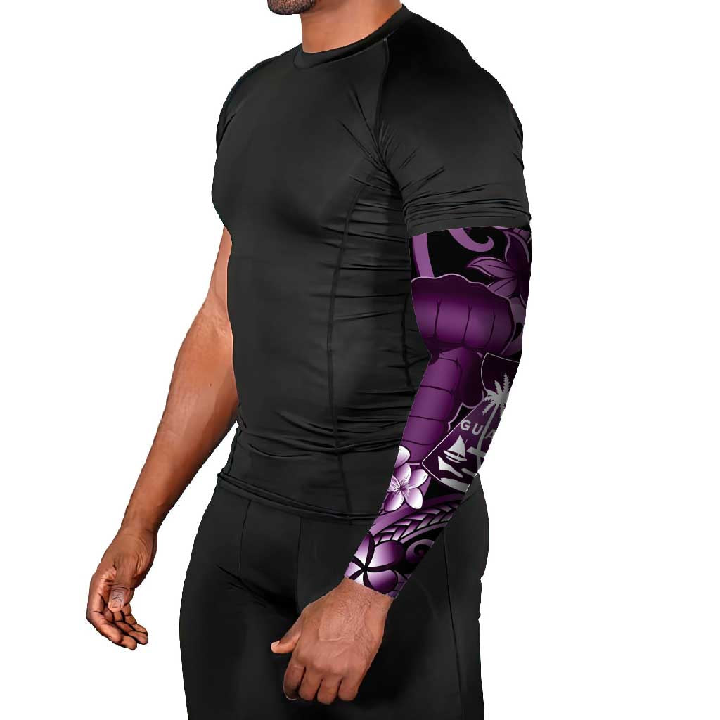 Purple Hafa Adai Guam Arm Sleeves Chamorro Latte Stone Hand With Plumeria - Polynesian Pride