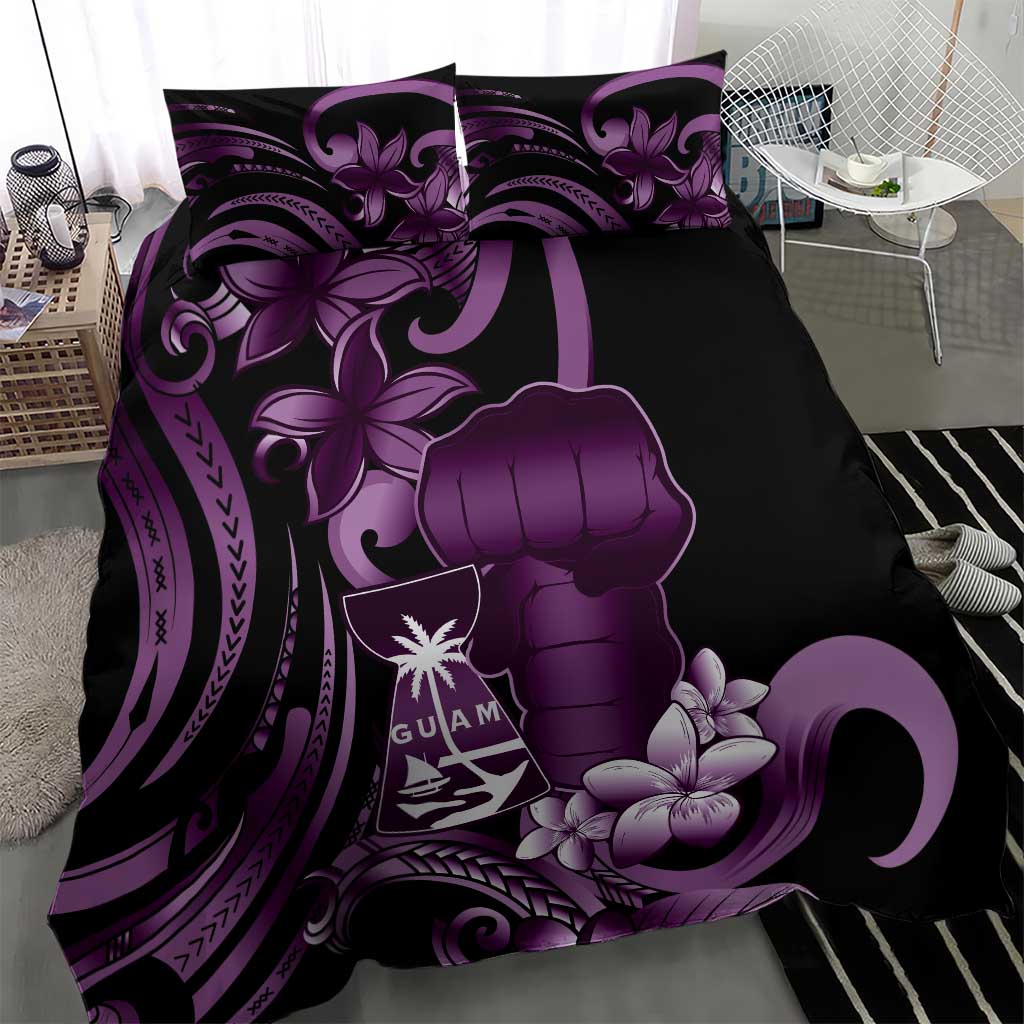 Purple Hafa Adai Guam Bedding Set Chamorro Latte Stone Hand With Plumeria