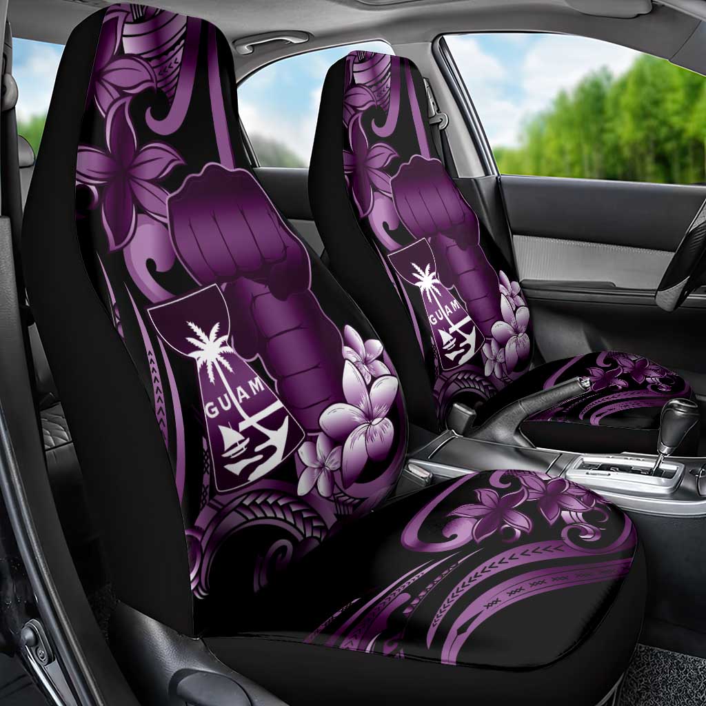 Purple Hafa Adai Guam Car Seat Cover Chamorro Latte Stone Hand With Plumeria