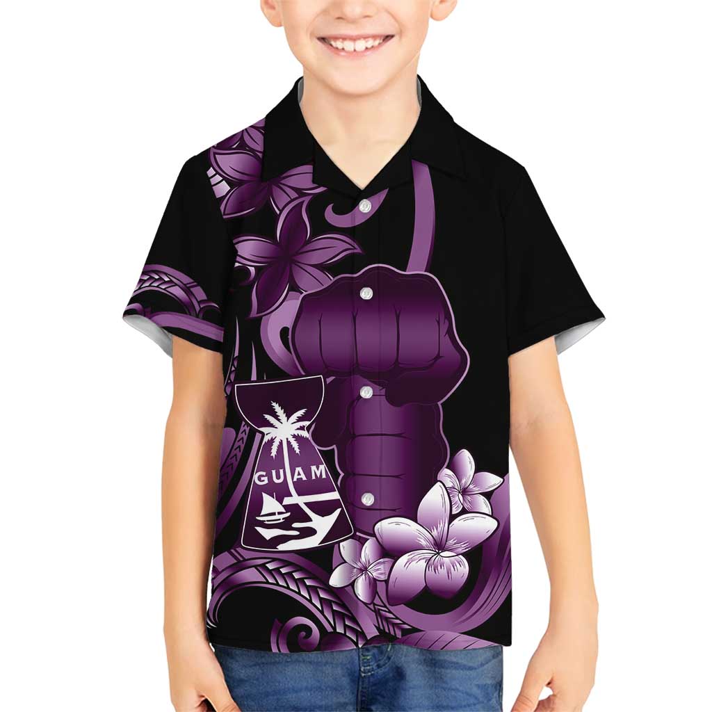 Purple Hafa Adai Guam Family Matching Long Sleeve Bodycon Dress and Hawaiian Shirt Chamorro Latte Stone Hand With Plumeria LT14 Son's Shirt Purple - Polynesian Pride
