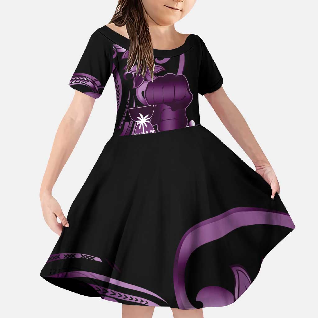Purple Hafa Adai Guam Family Matching Mermaid Dress and Hawaiian Shirt Chamorro Latte Stone Hand With Plumeria LT14 Daughter's Dress Purple - Polynesian Pride